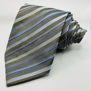 Roberto Villini Couture‎ Silk Necktie Designer STRIPE Silver Gold 3.5" x 58"